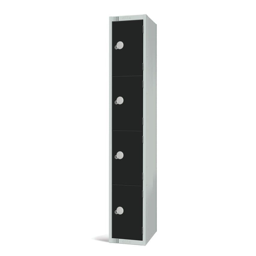 Elite Lockers 1800 x 300 x 450mm - Black - 4 Door Locker