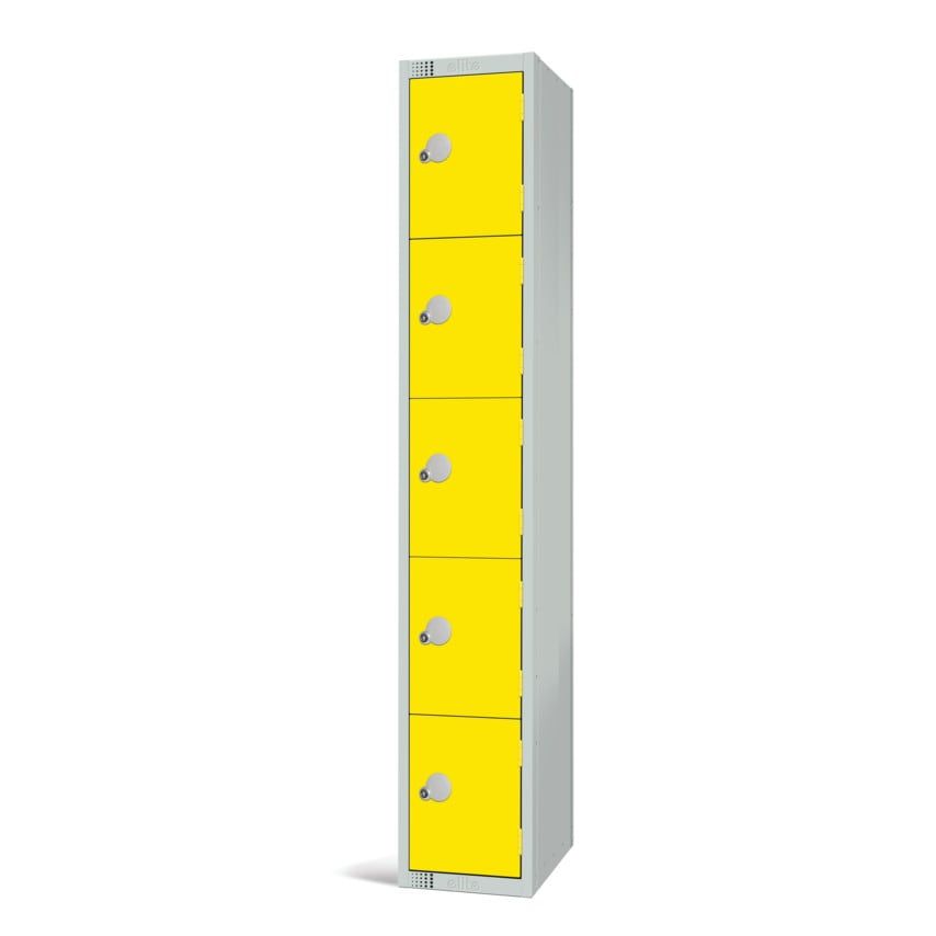 Elite Lockers 1800 x 300 x 450mm - Yellow - 5 Door Locker