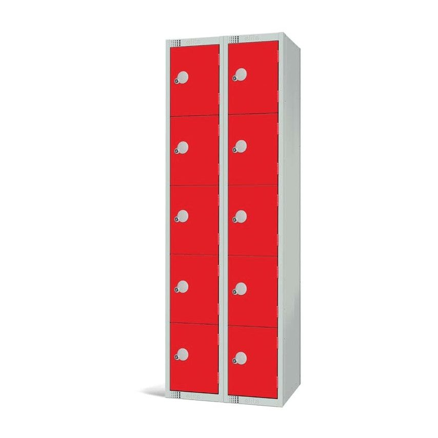 Elite Lockers 1800 x 300 x 450mm - Red - 5 Door Locker - Nest 2