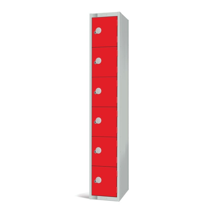 Elite Lockers 1800 x 300 x 300mm - Red - 6 Door Locker