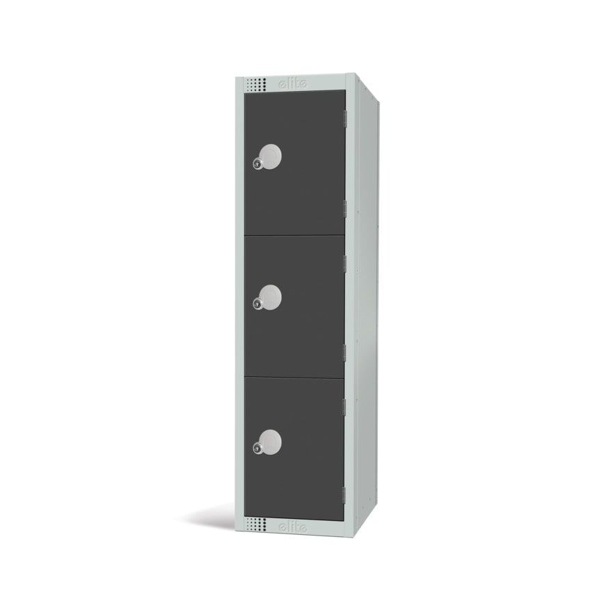 Elite Lockers Educational Locker 3 Door 1370 x 300 x 380mm Dark Grey
