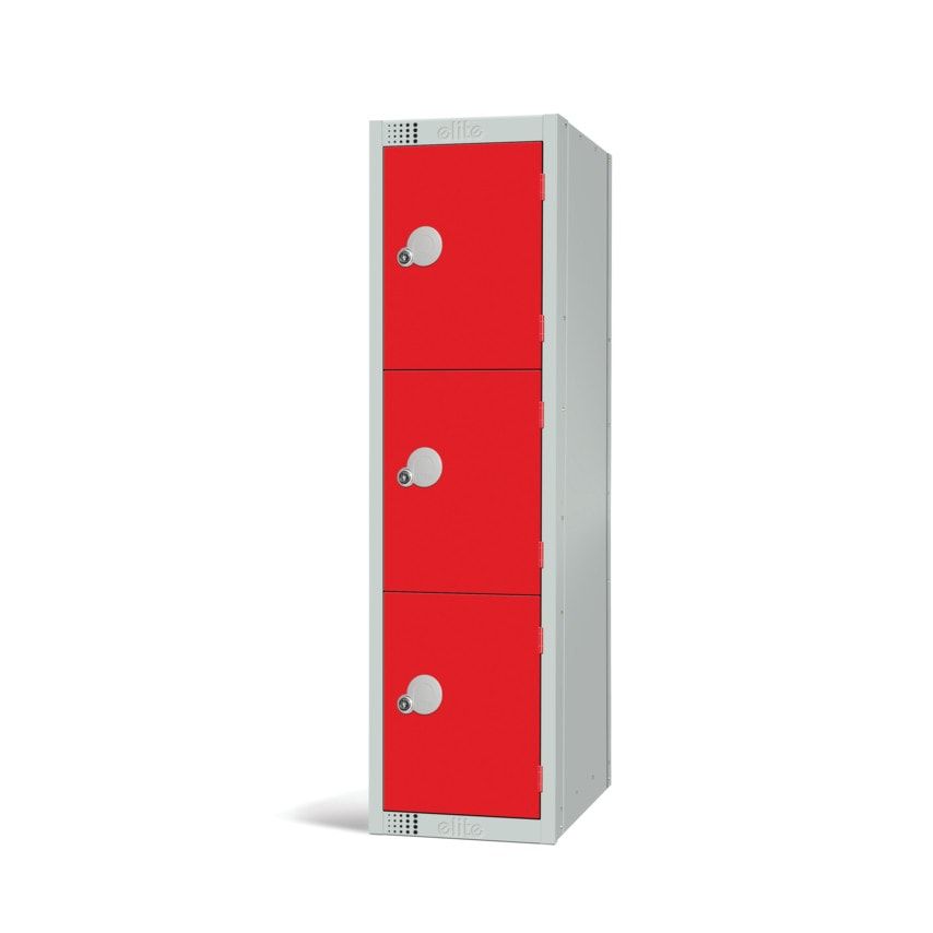Elite Lockers Educational Locker 3 Door 1370 x 300 x 450mm Red