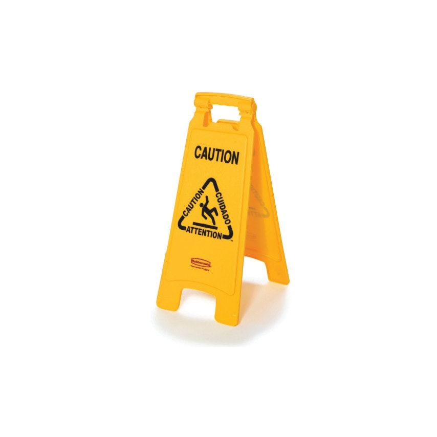 Rubbermaid Double Sided Floor Sign Yellow "Caution Wet Floor"