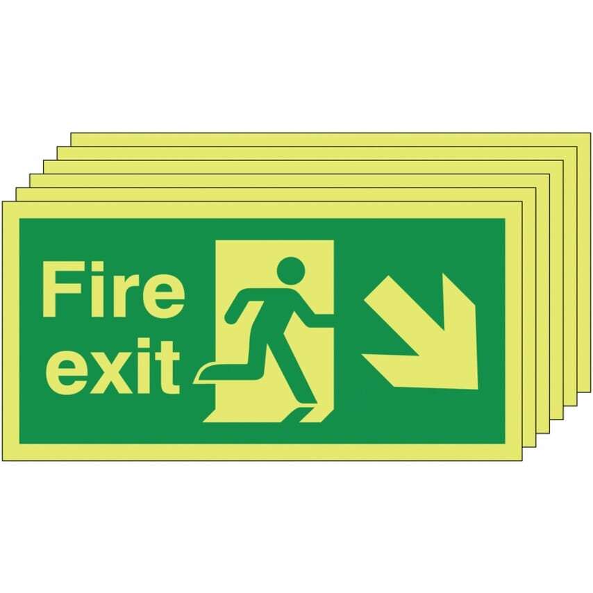 Sitesafe 150 x 450 Fire Exit Running Man Arrow Down Right - Nite Glo Rigid