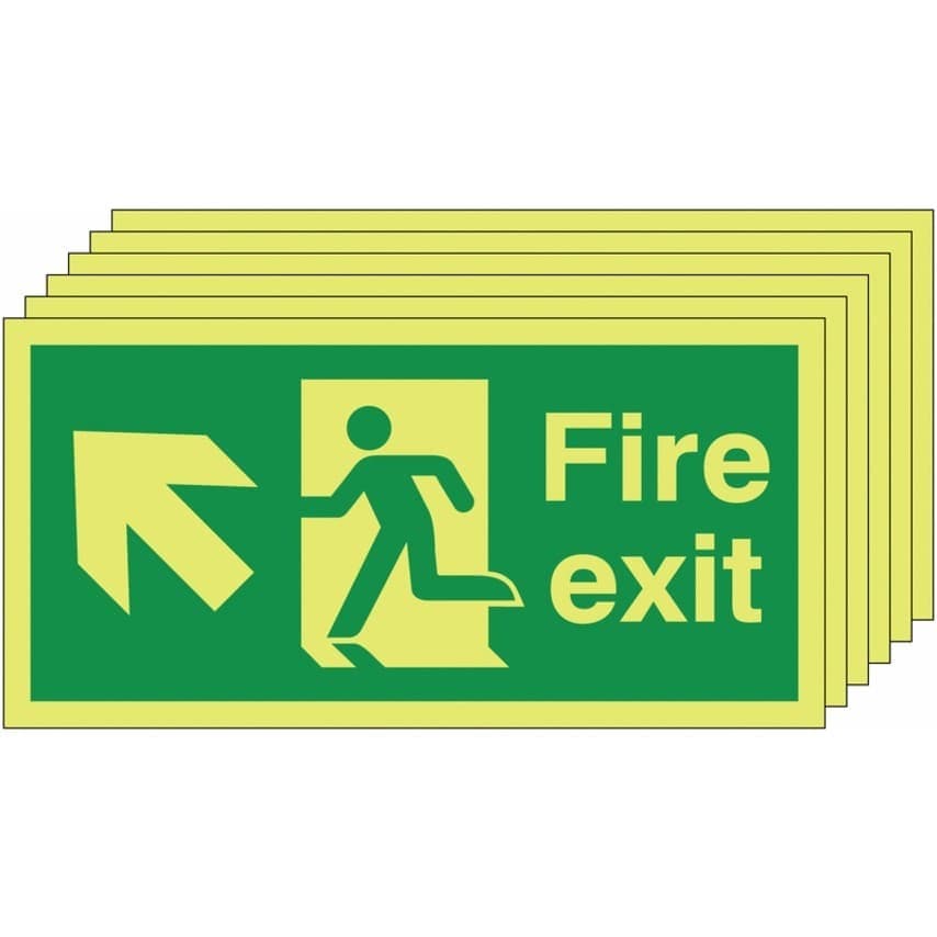 Sitesafe 150 x 300mm Fire Exit Running Man Arrow Up Left - Self Adhesive