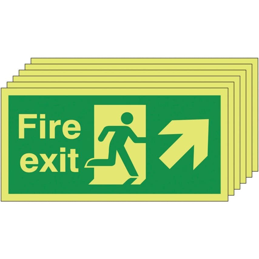 Sitesafe 150 x 300 Fire Exit Running Man Arrow Up Right - Nite Glo Self Adhesive