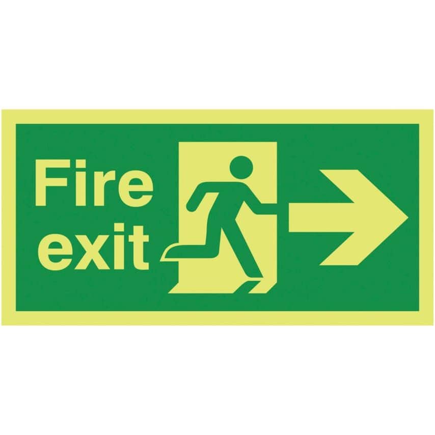 Sitesafe 150 x 300mm Fire Exit Running Man Arrow Right - Nite Glo Rigid