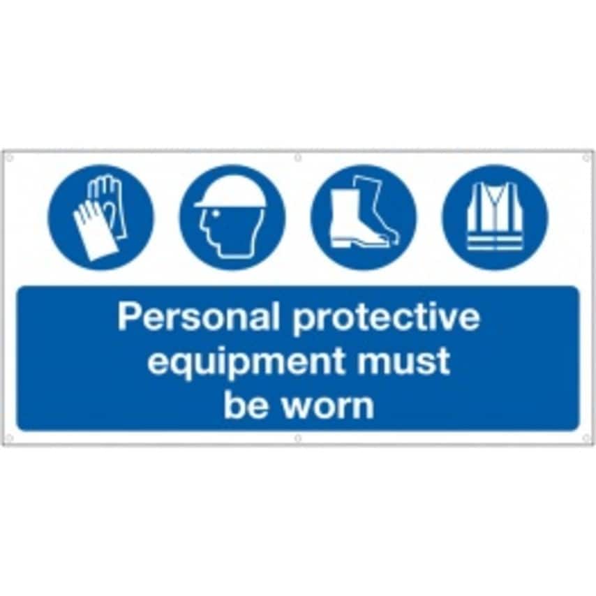 Sitesafe 610 x 1220mm PPE Equipment Must Be Worn - Banner Sign 300GSM