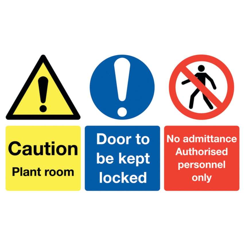 Sitesafe 100 x 300mm Caution Plant Room Door to Be Kept Locked No Admittance Aut
