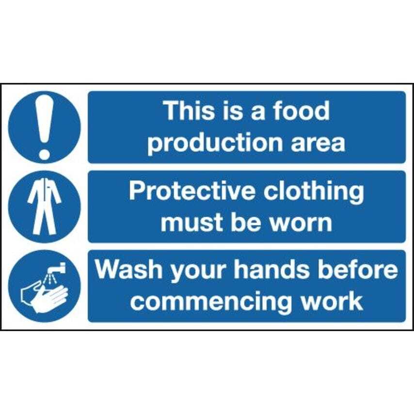 This Is A Food Production Area, Protective Clothing Must Be Worn, Wash Hands
