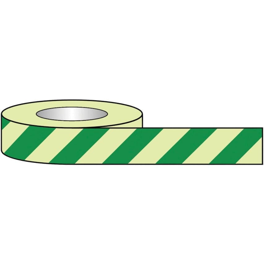 Sitesafe 80mm x 10m Green & Glow Chevron Photoluminescent Tape