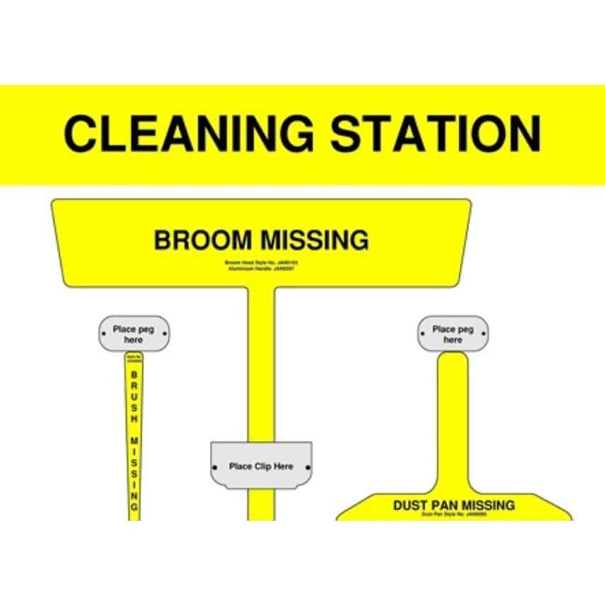 Sitesafe Yellow Cleaning Station Shadow Board Non Stocked (Dustpan, brush and broom)