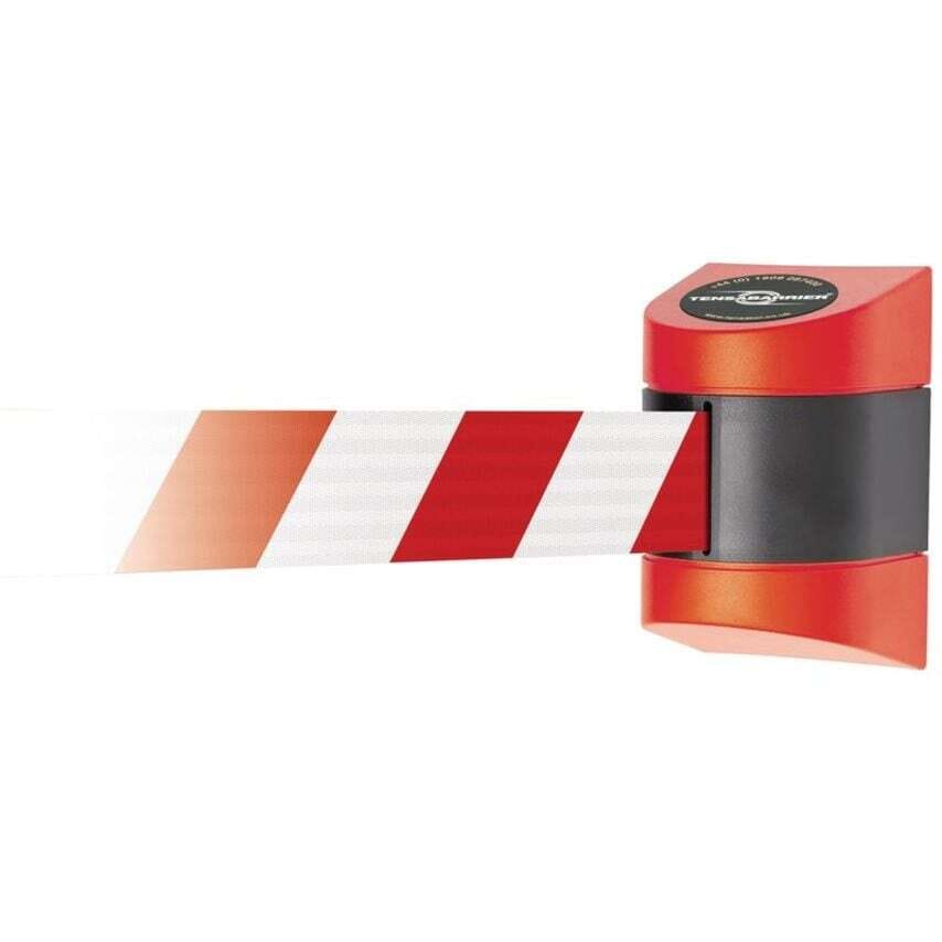 Sitesafe Wall Mount Tensabarrier - 7.7m Red & Black with Red & White Webbing