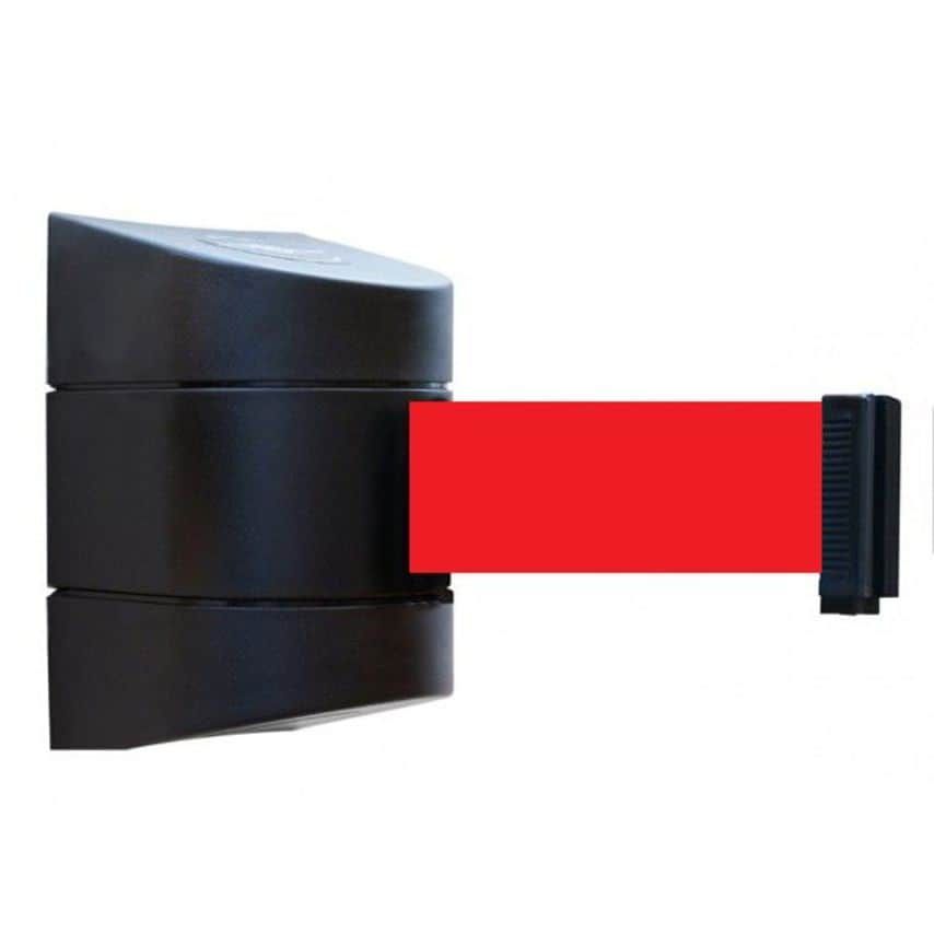 Sitesafe Wall Mount Tensabarrier - 9m Black with Red Webbing