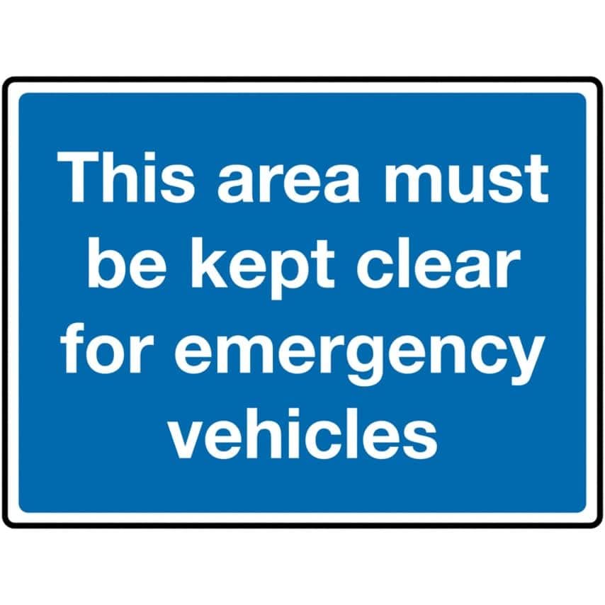 Sitesafe 450 x 600mm This Area Must Be Kept Clear for Emergency Vehicles Class 1