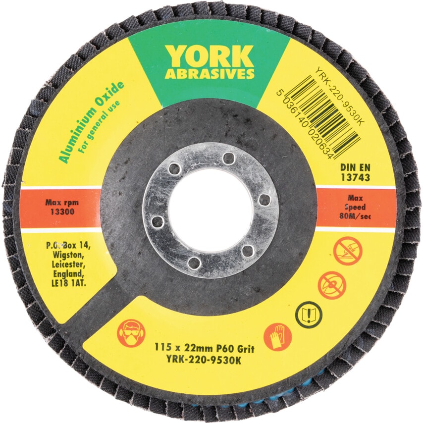 York 115 X 22MM Conical Flap Discs, Aluminium Oxide - Fibre Backed P6- you get 5