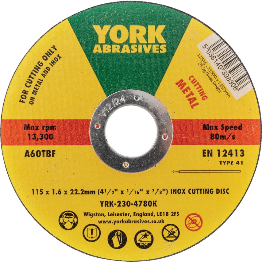 York 115 X 1.6 X 22MM A 60 T-BF Inox Thin Reinforced Flat Cutting Dis- you get 5