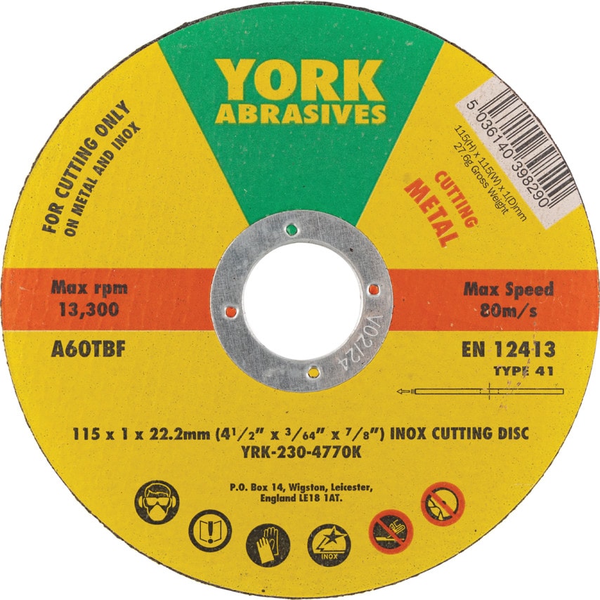 York 115 X 1 X 22MM A60 T-BF Inox Thin Reinforced Flat Cutting Discs - you get 5