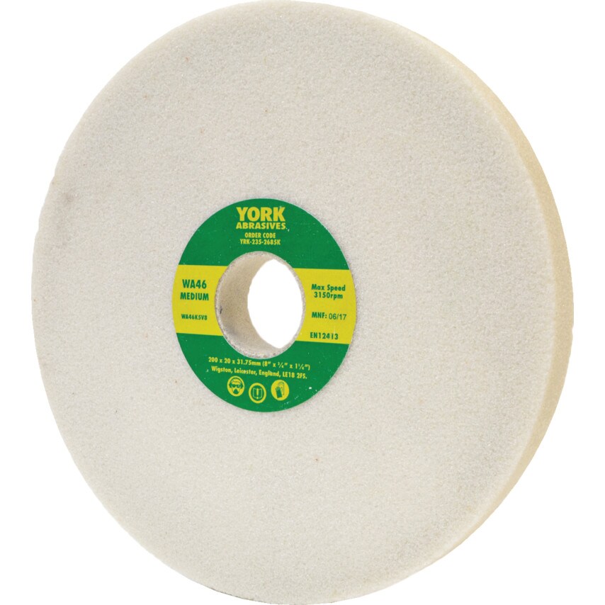 York 150X20X31.75MM WA60KV Medium White Aluminium Oxide Bench Grinding Wheel Zoro UK