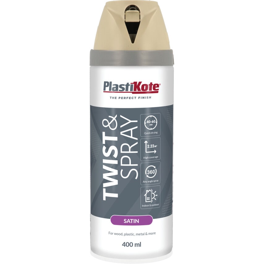 PlastiKote 22123 Twist & Spray Satin Warm Grey Aerosol Paint - 400ML