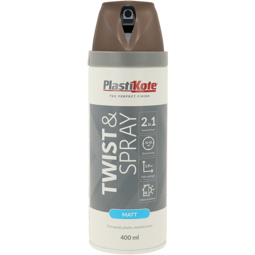 PlastiKote 22113 Twist & Spray Satin Choc Brown Aerosol Paint - 400ML