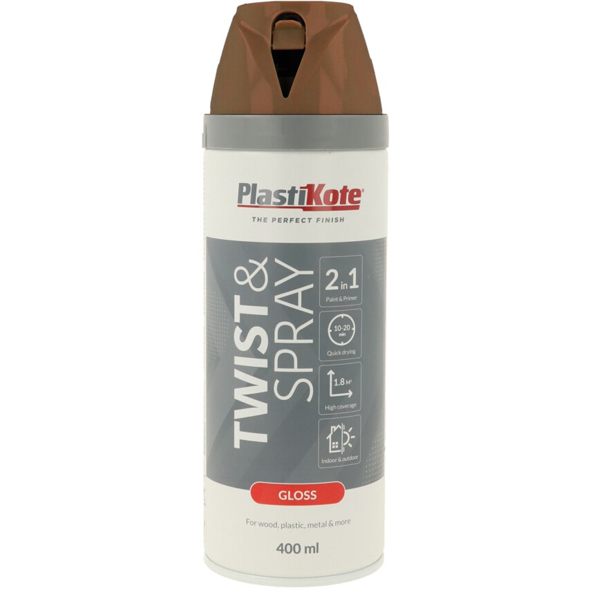 PlastiKote 21108 Twist & Spray Gloss Chestnut Brown Aerosol Paint - 400ML
