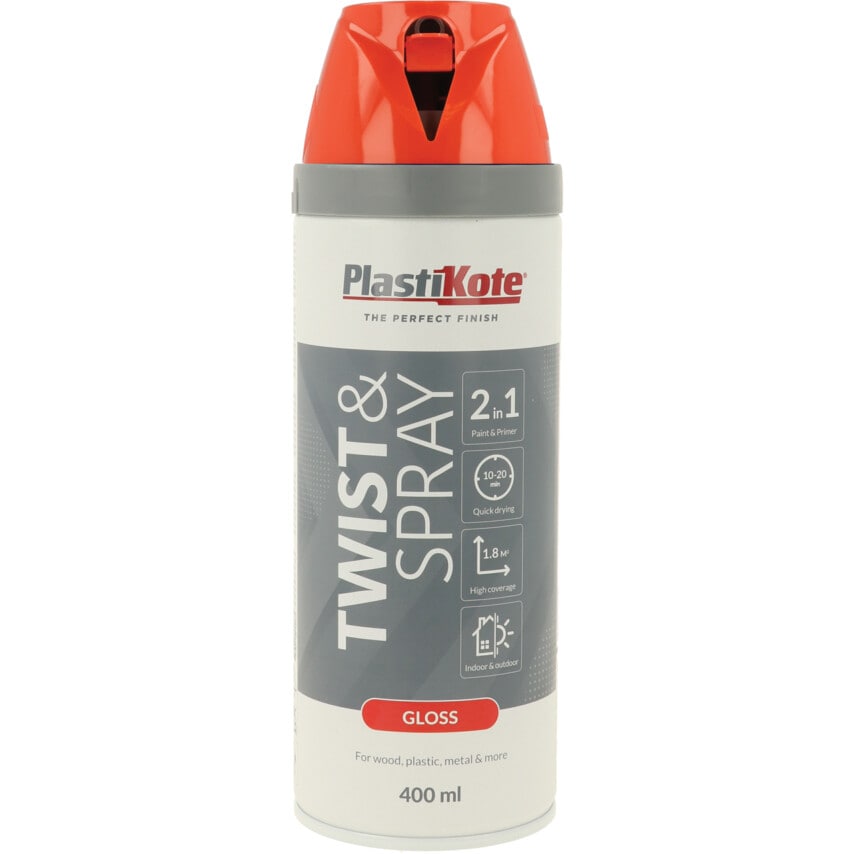 PlastiKote 21106 Twist & Spray Gloss Orange Aerosol Paint - 400ML