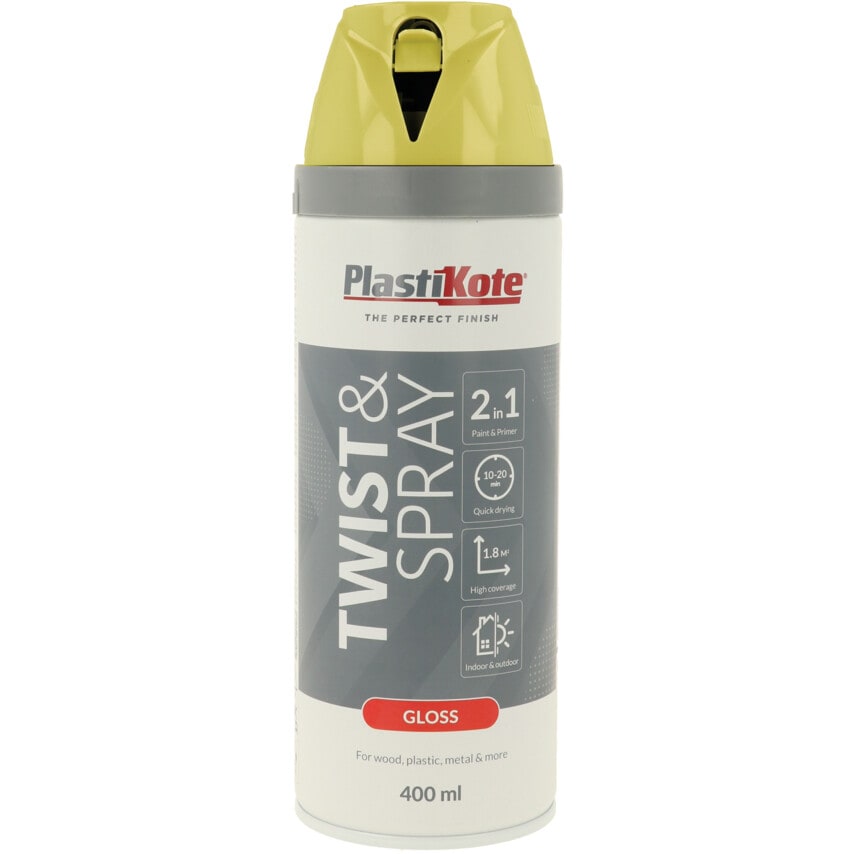 PlastiKote 21104 Twist & Spray Gloss New Yellow Aerosol Paint - 400ML