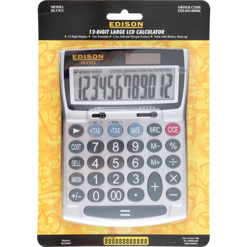 Edison DLC012 12-Digit Large LCD Calculator - Picture 3 of 3