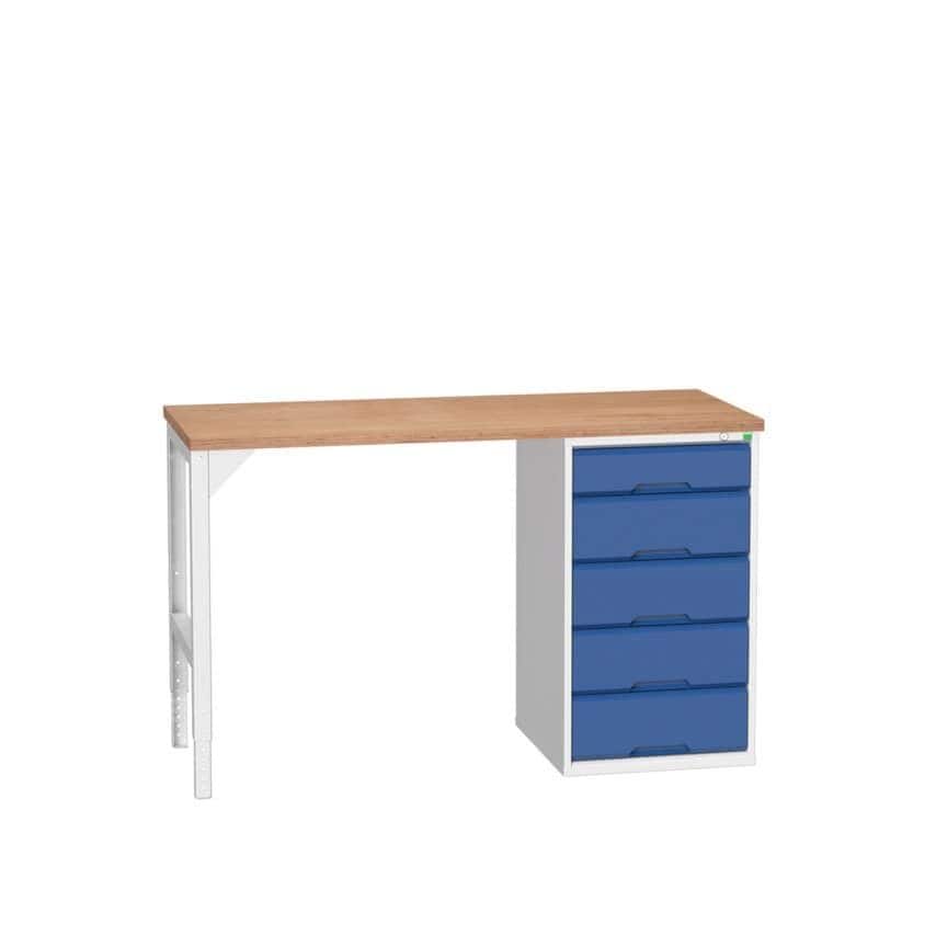 Bott Verso Pedestal Bench 1500 x 600 x 930mm 5 Drawers - Light Grey/Blue