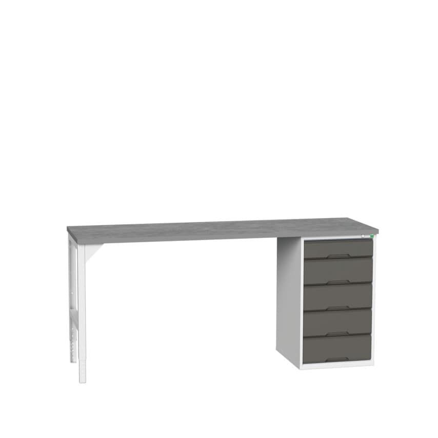 Bott Verso Pedestal Bench 2000 x 600 x 930mm 5 Drawers - Light/Anthraciteracite