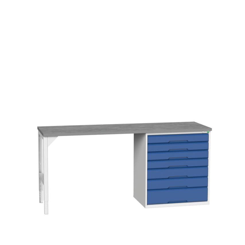 Bott Verso Pedestal Bench 2000 x 600 x 930mm 7 Drawers - Light Grey/Blue