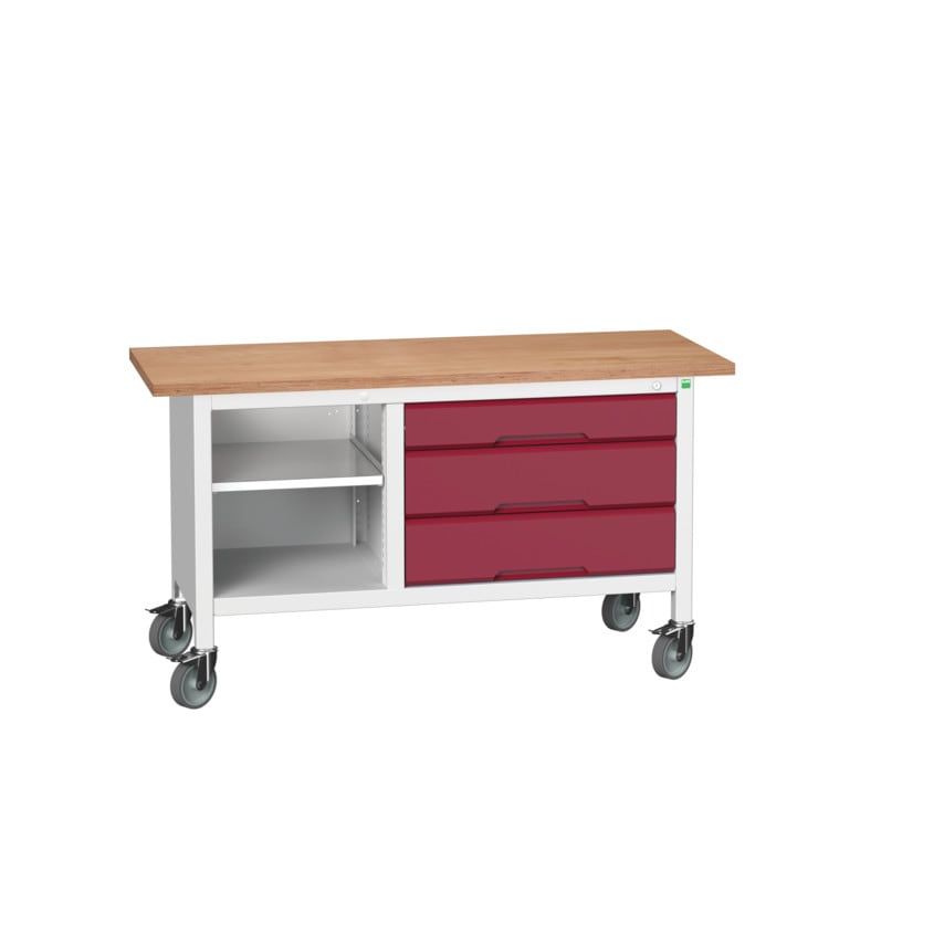 Bott Verso Mobile Storage Bench 1500 x 600 x 830mm - Light Grey/Red