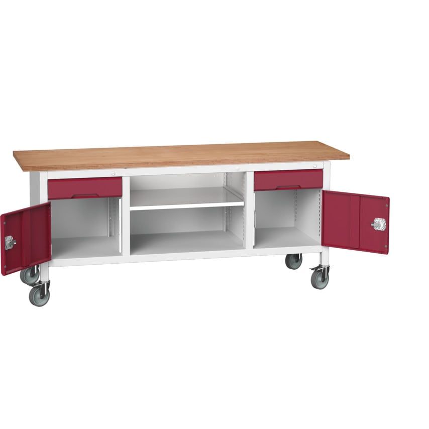 Bott Verso Mobile Storage Bench 2000 x 600 x 830mm - Light Grey/Red