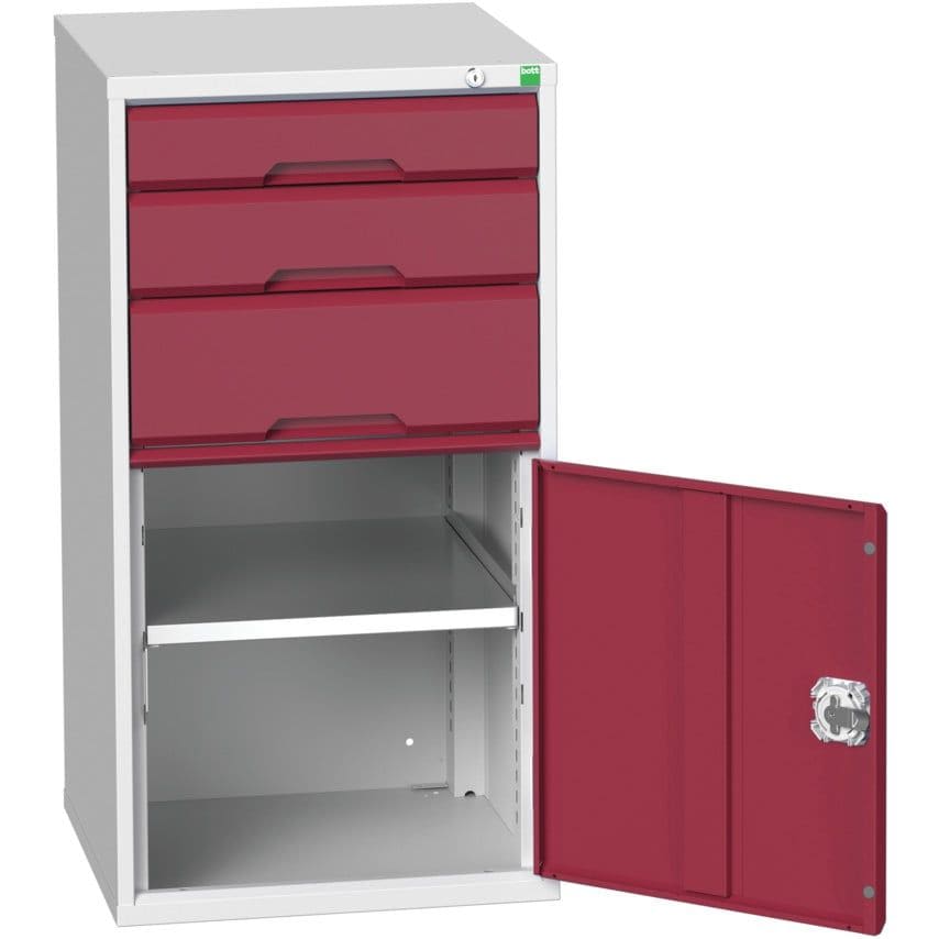 Bott Verso Combination Cupboard 525 x 550 x 1000mm 3X Drawers - Light Grey/Red