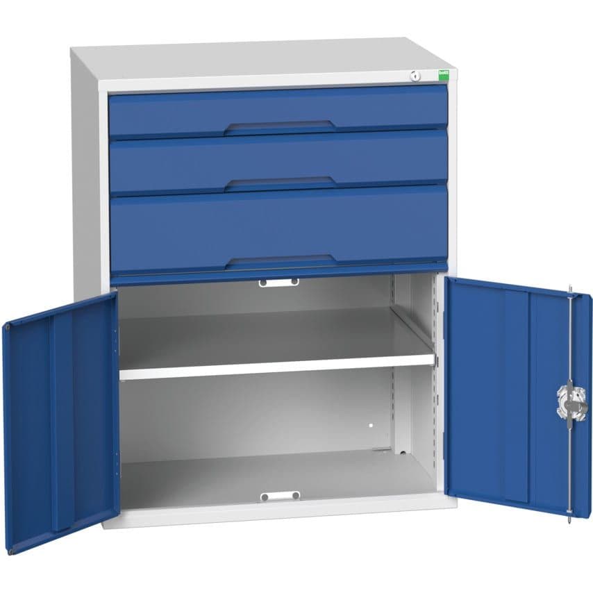 Bott Verso Combination Cupboard 800 x 550 x 1000mm 3X Drawers - Light Grey/Blue