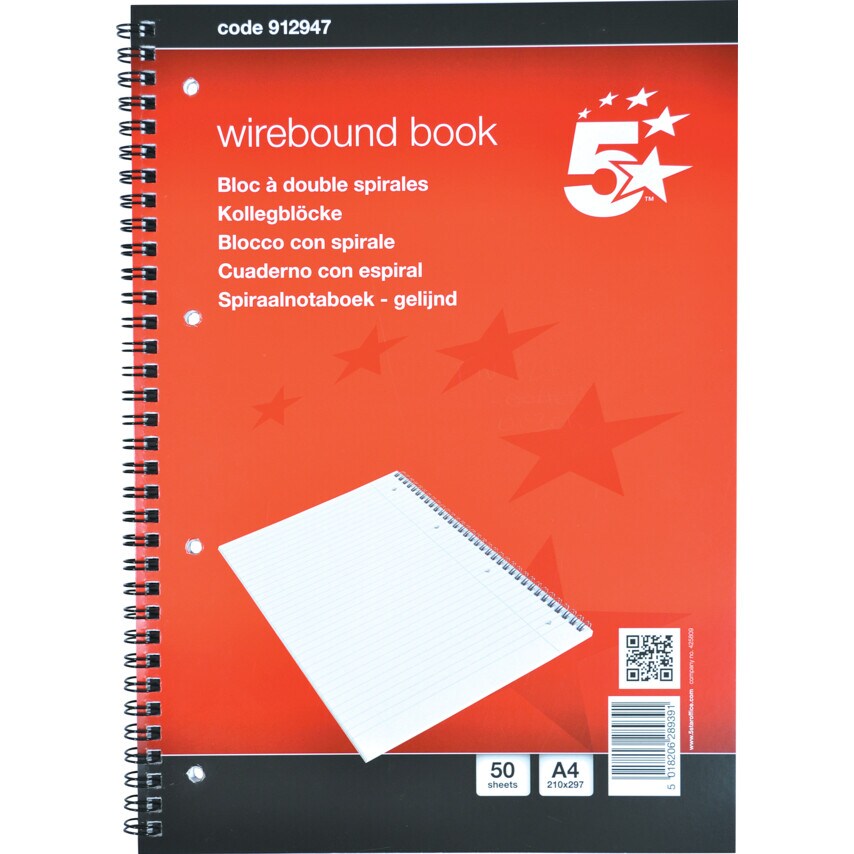 Five Star Wirebound Notebook 50 Leaf A4 Ruled 9129 at Zoro
