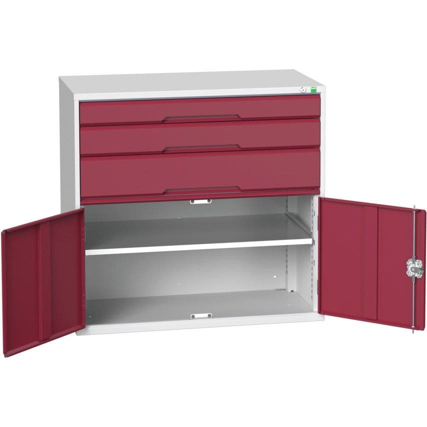 Bott Verso Combination Cupboard 1050 x 550 x 1000mm 3X Drawers - Light Grey/Red
