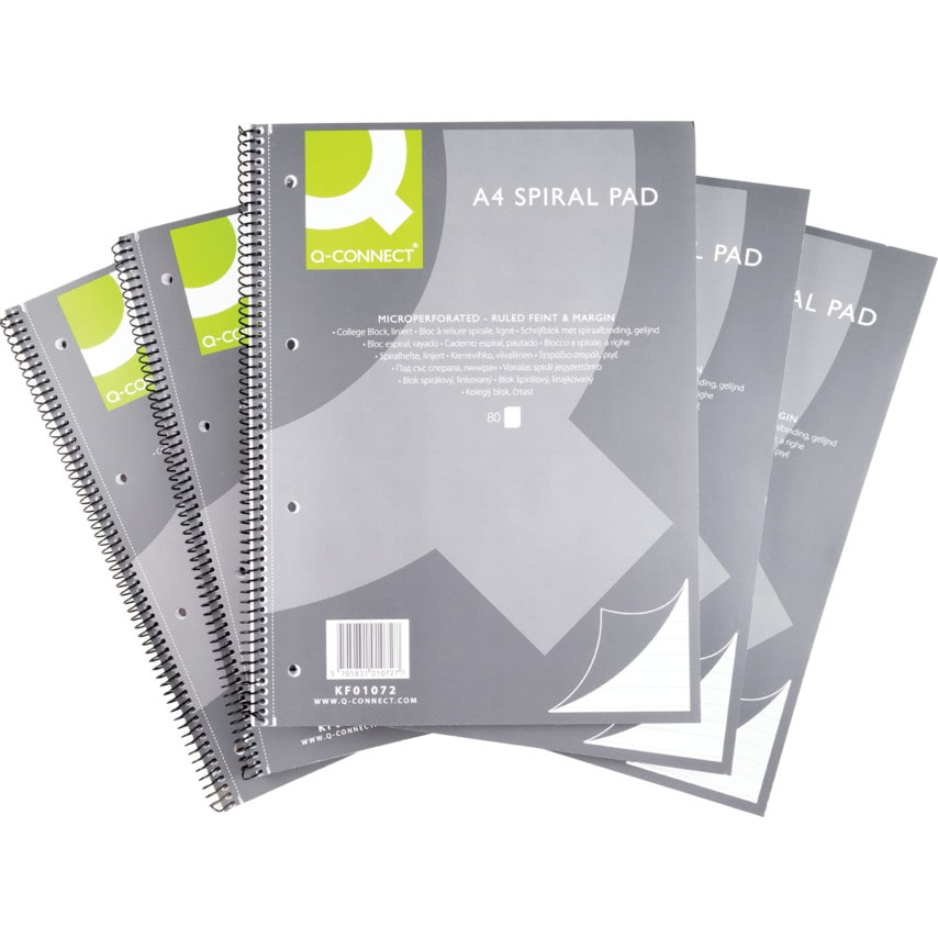 Qconnect Q Connect A4 Executive Spiral Pad 80Sheet (Pack5) Zoro UK