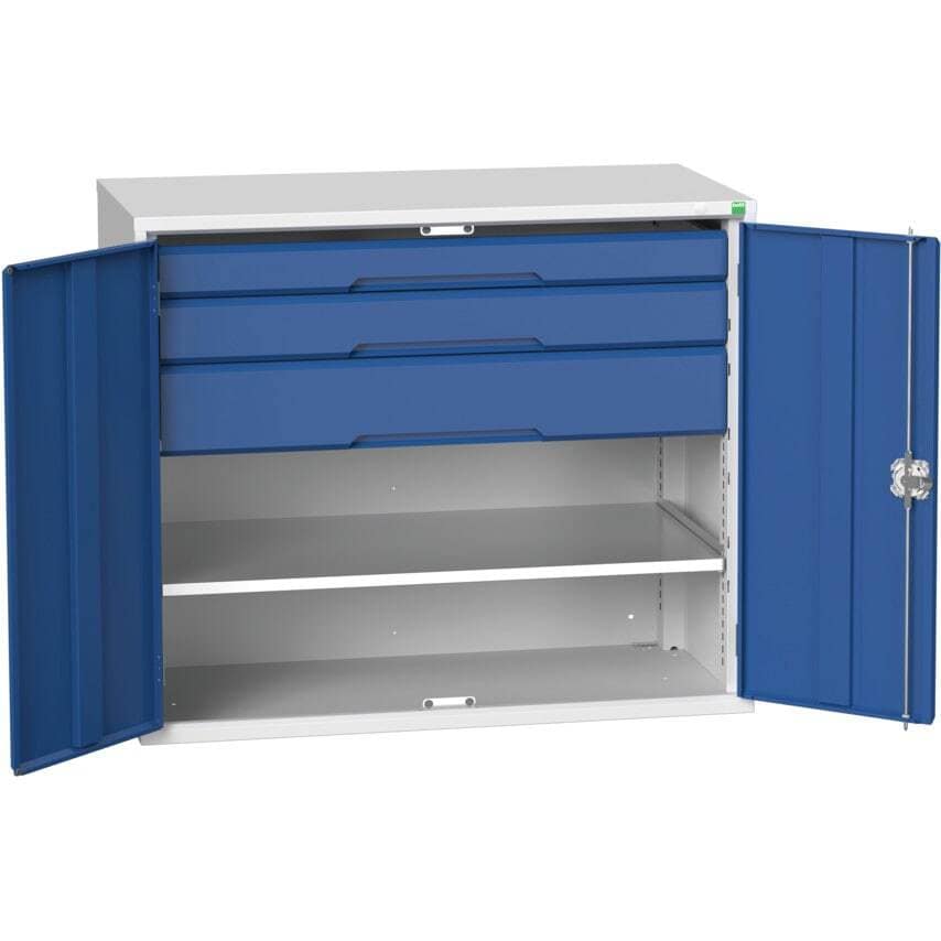 Bott Verso 1300WX550DX1000H Cupboard with 3 Drawers & 1 Shelf - Light Grey/Blue