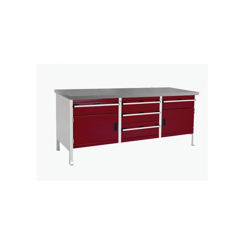 Bott Cubio Storage Bench 2078-3.6 with Lino Worktop - Light Grey/Red