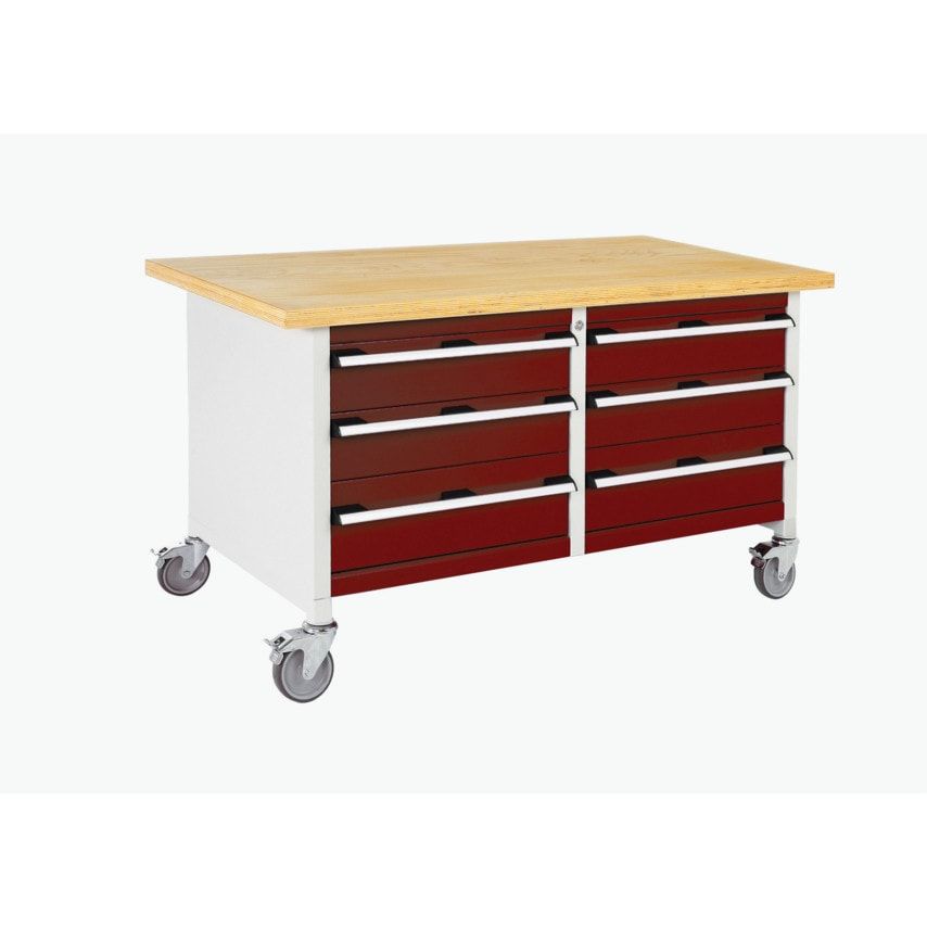 Bott Cubio KWR-1578-1.5 Mobile Storage Bench - Light Grey/Red