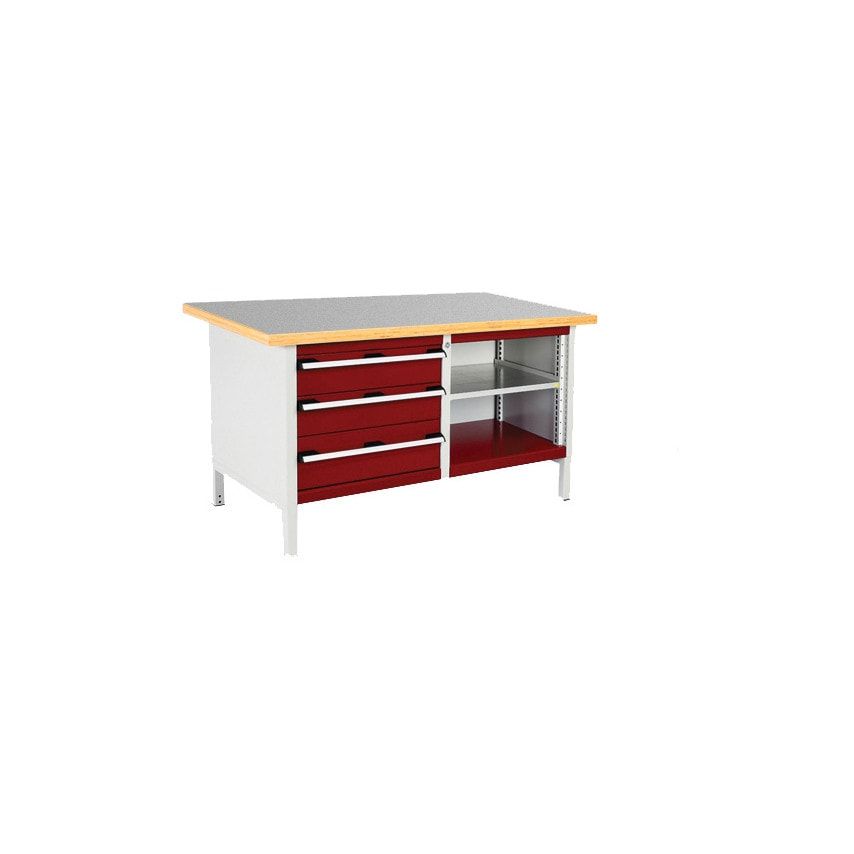 Bott Cubio Storage Bench 1578-3.11 with Lino Worktop - Light Grey/Red