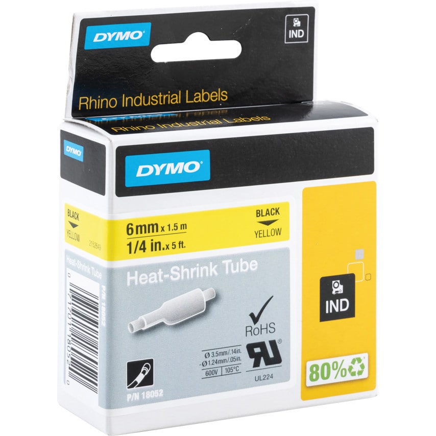 Dymo Rhino 6MM Yellow Heat Shrink Tube 18052