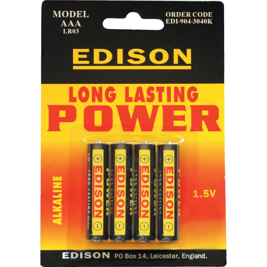 Shop Edison AAA Alkaline Batteries (Pack4) Alkaline Batteries Zoro UK