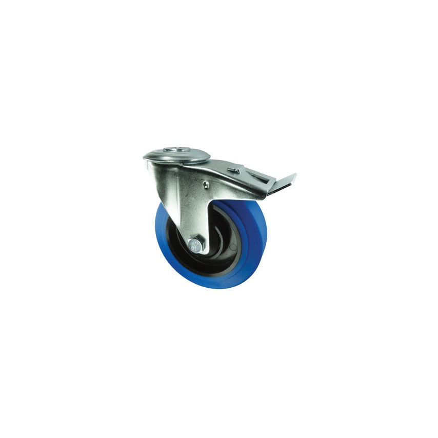 Atlas Workholders Braked Swivel Plate 80mm Blue Rubber Tyre