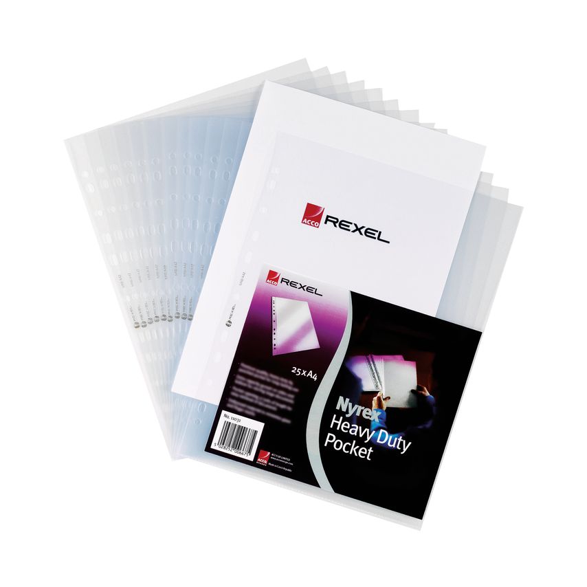 Rexel Nyrex  Premium Pocket A4 Top Left Opening Embossed (Pack of 25)- you get 4
