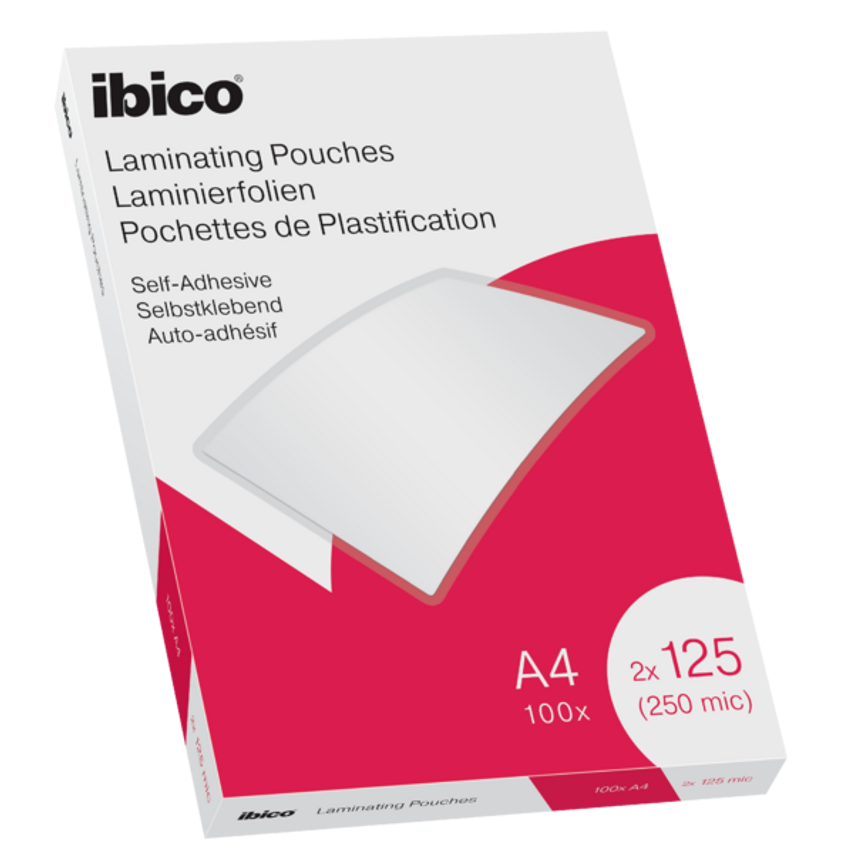 Ibico Self Adhesive A4 Laminating Pouches 250 Micron Crystal Clear (Pack 100)
