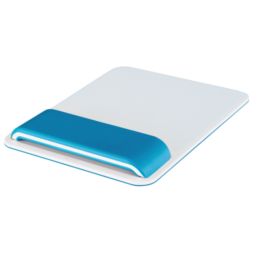 Leitz Tapis de souris ergonomique Ergo WOW - Repose-poignets intégré - Hauteur ajustable - Blanc et Bleu