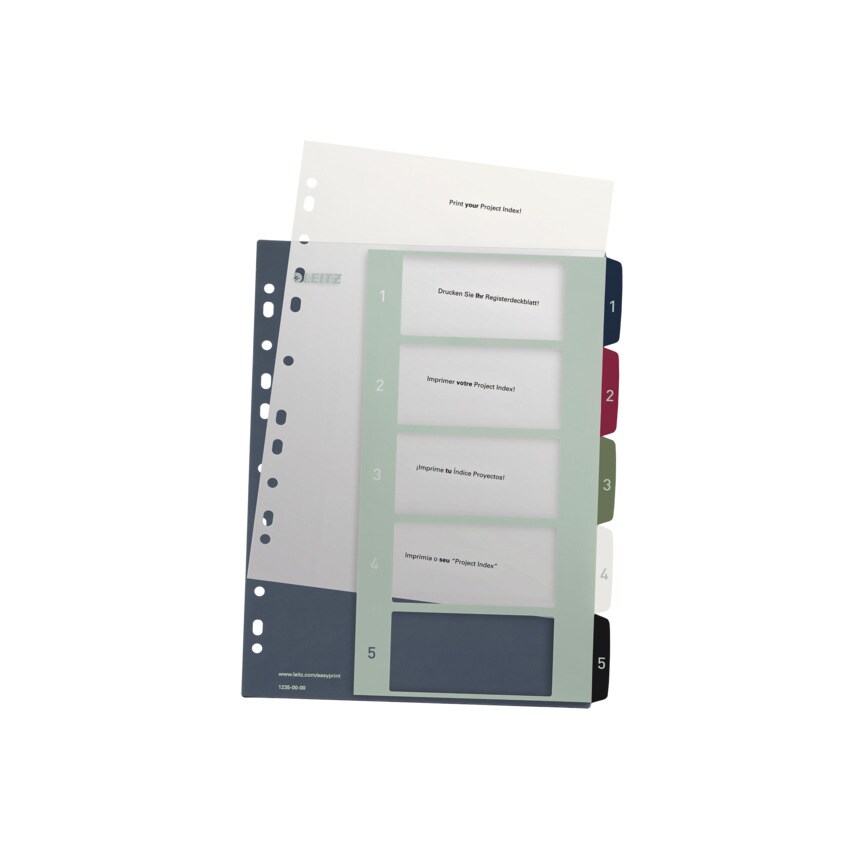 Leitz Style Printable Index, Polypropylene, extra wide 1-5 premium numerical tabs. A4 Maxi. - Outer carton of 20